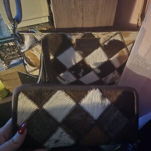 New Hair On Hide Crossbody And Wristlet Wallet Set